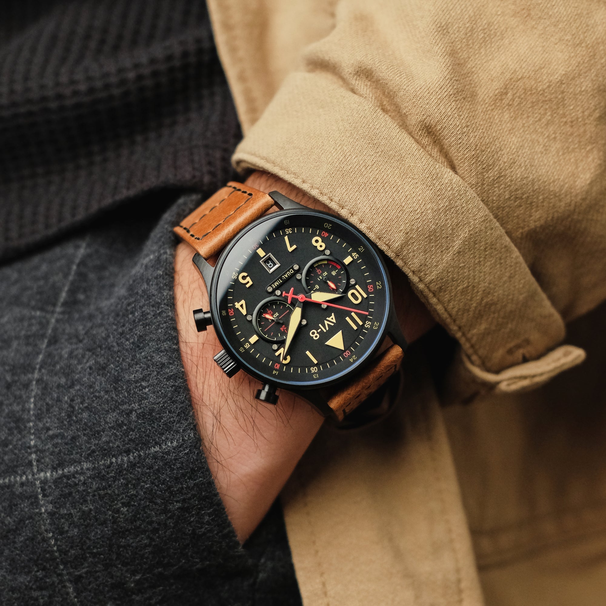 Hawker Hurricane Carey Dual Time Black  Dial / Leather |  Dial