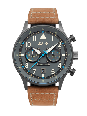 Hawker Hurricane Carey Dual Time Gray / Leather | Gray Dial