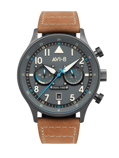 Hawker Hurricane Carey Dual Time Gray / Leather | Gray Dial