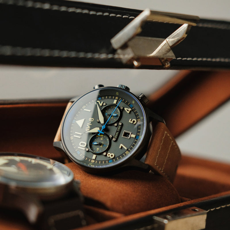 Hawker Hurricane Carey Dual Time Gray / Leather | Gray Dial