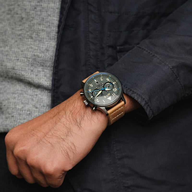Hawker Hurricane Carey Dual Time Gray / Leather | Gray Dial