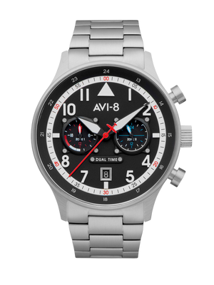 Hawker Hurricane Carey Dual Time Black & Stainless Steel / Stainless Steel | Black Dial