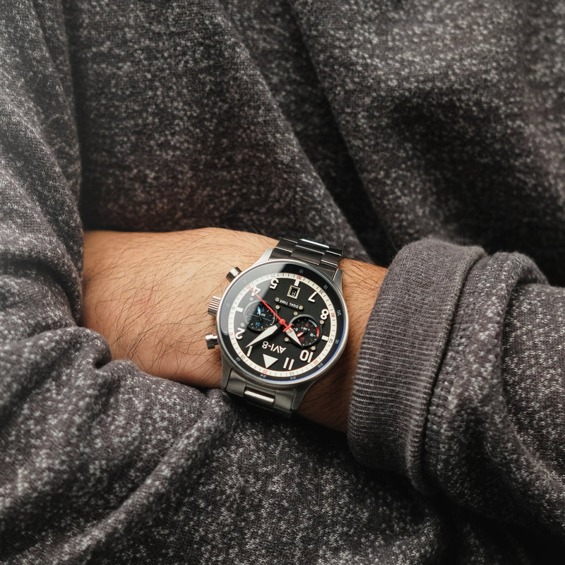 Hawker Hurricane Carey Dual Time Black / Stainless Steel | Black Dial