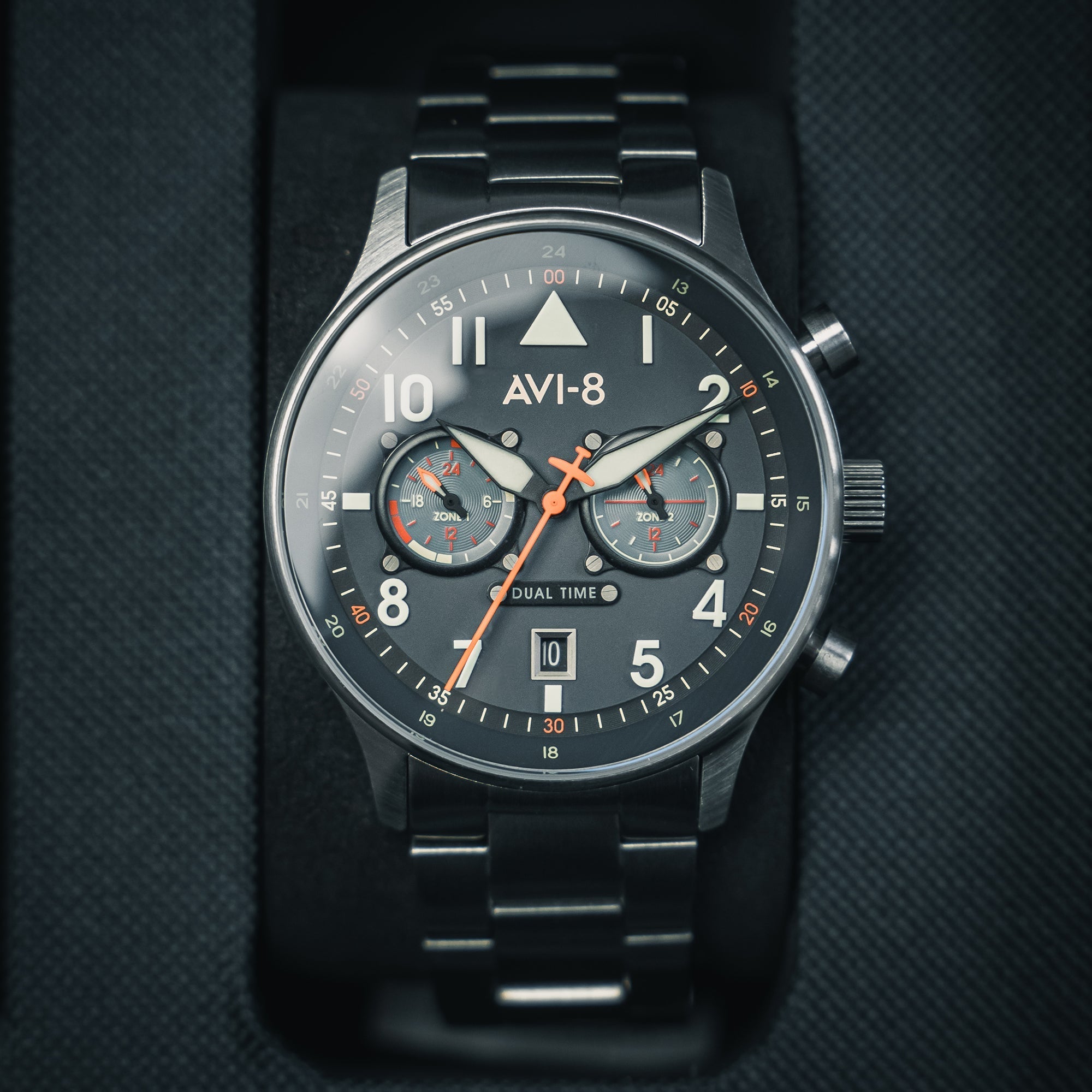 Hawker Hurricane Carey Dual Time Blue & Stainless Steel /  Stainless Steel | Blue Dial