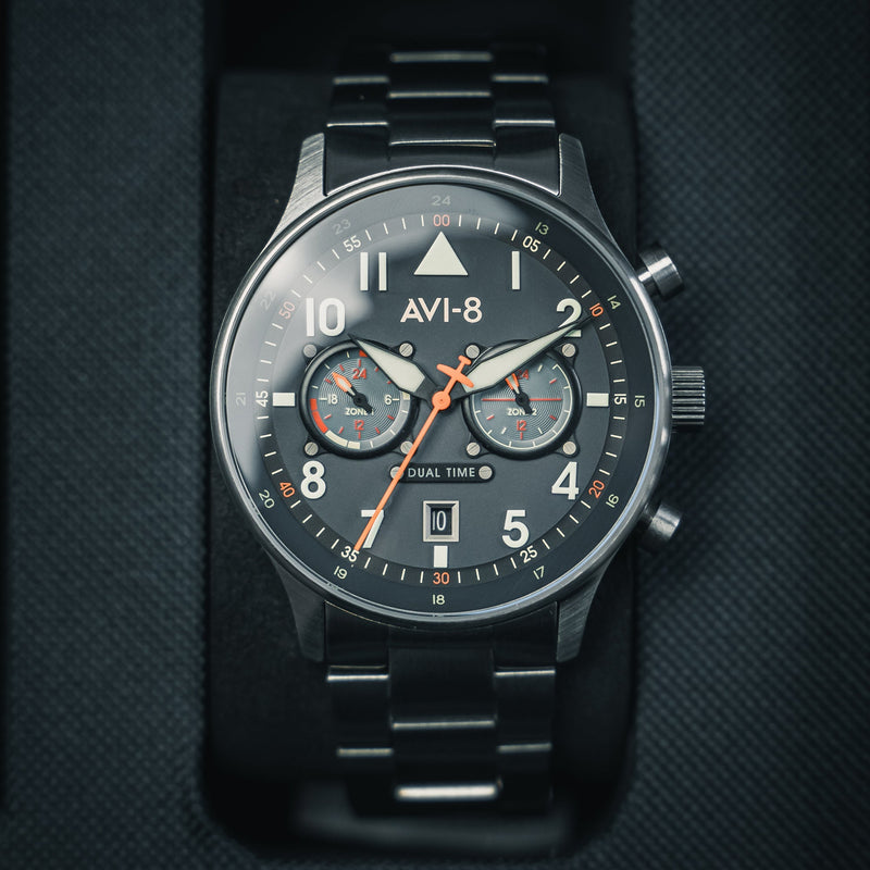 Hawker Hurricane Carey Dual Time Blue & Stainless Steel /  Stainless Steel | Blue Dial