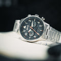 Hawker Hurricane Carey Dual Time Blue & Stainless Steel /  Stainless Steel | Blue Dial