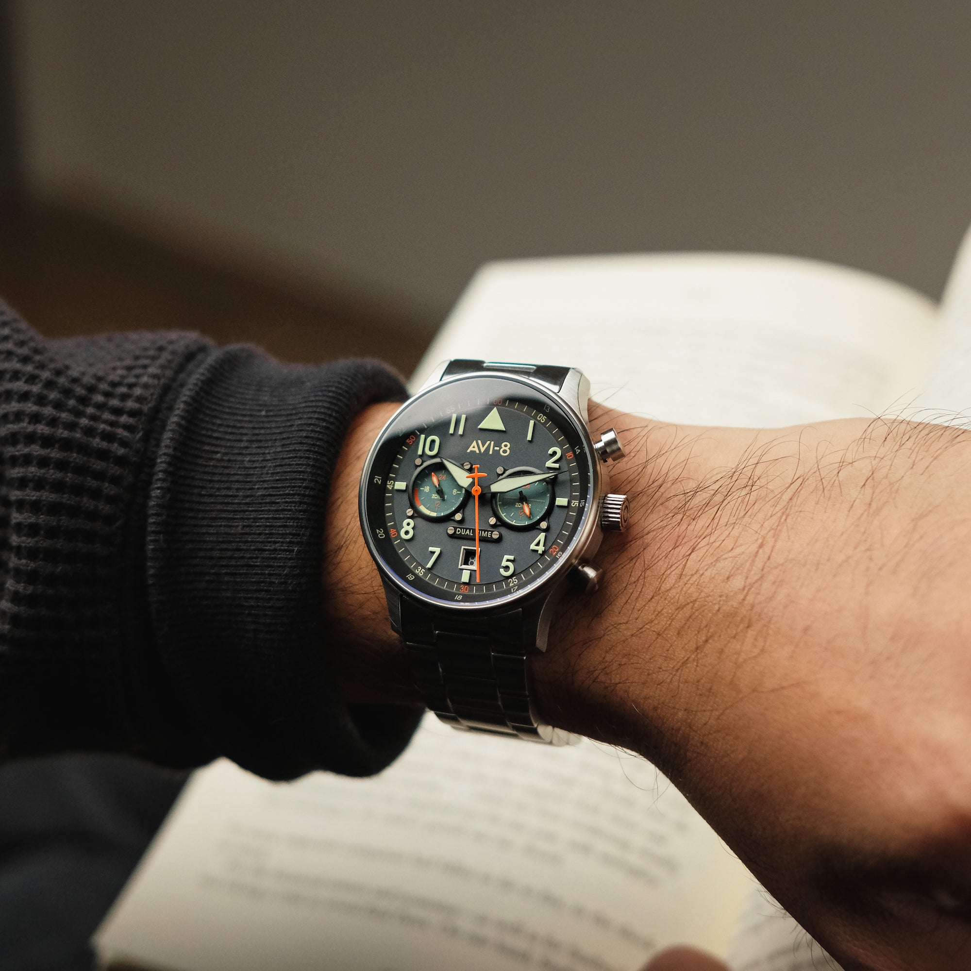 AVI-8 Hawker Hurricane Carey Dual Time Blue / Stainless Steel