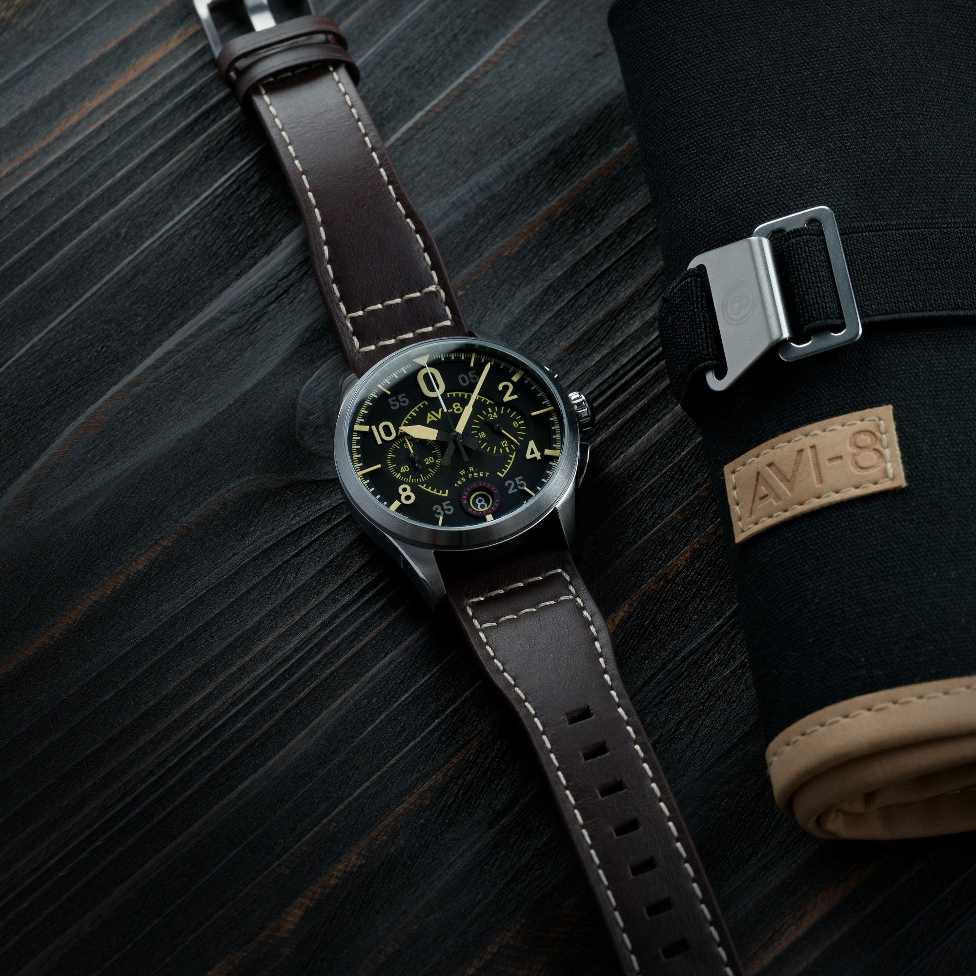 Spitfire Lock Chronograph Watch Black / Brown / Leather | Black