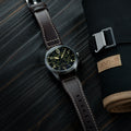 Spitfire Lock Chronograph Watch Black / Brown /  Leather | Black Dial