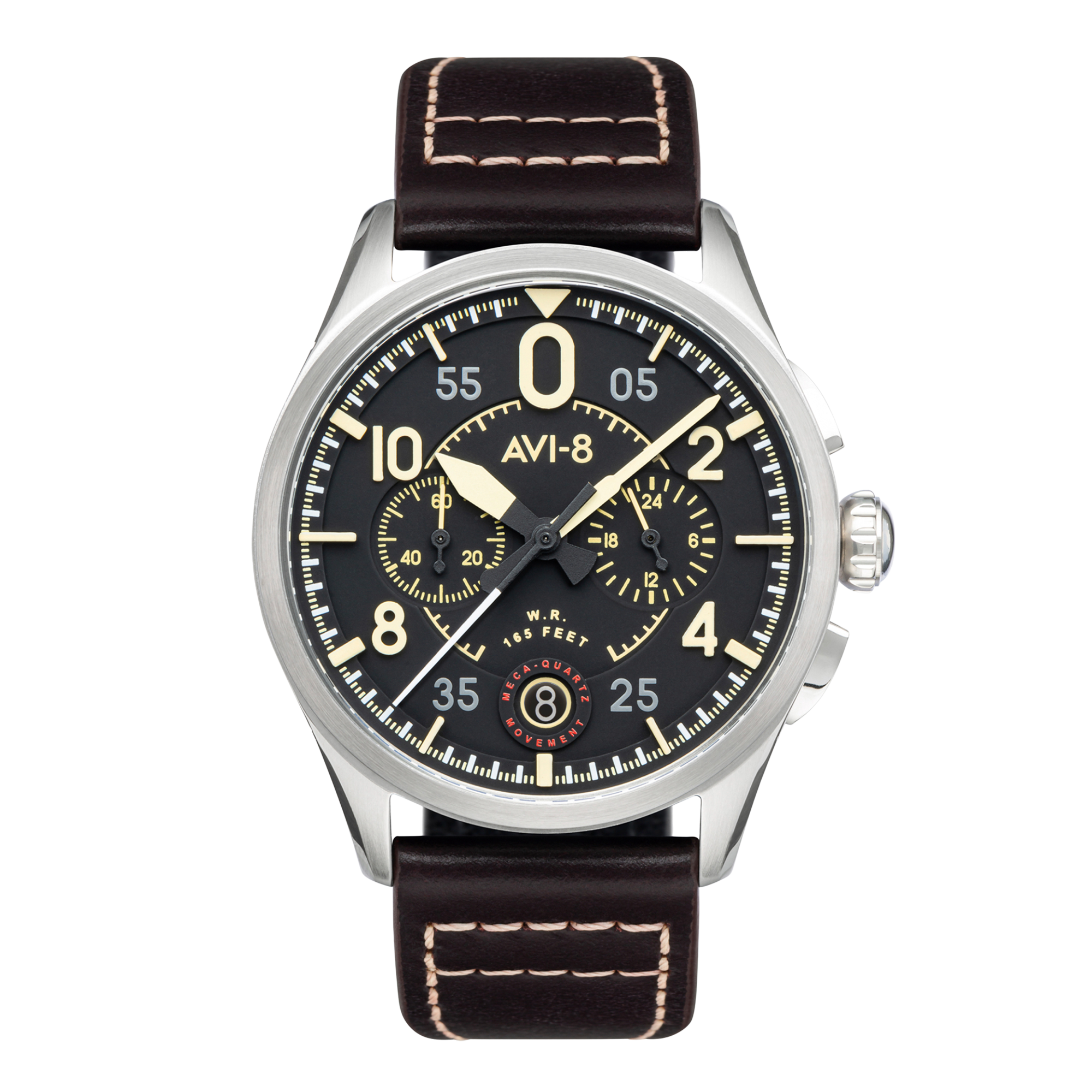 Spitfire Lock Chronograph Watch Black / Brown /  Leather | Black Dial
