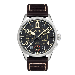 Spitfire Lock Chronograph Watch Black / Brown /  Leather | Black Dial