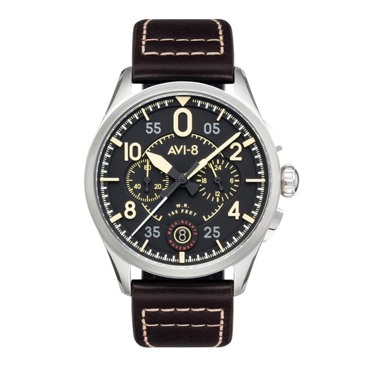 Spitfire Lock Chronograph Watch Black / Brown /  Leather | Black Dial