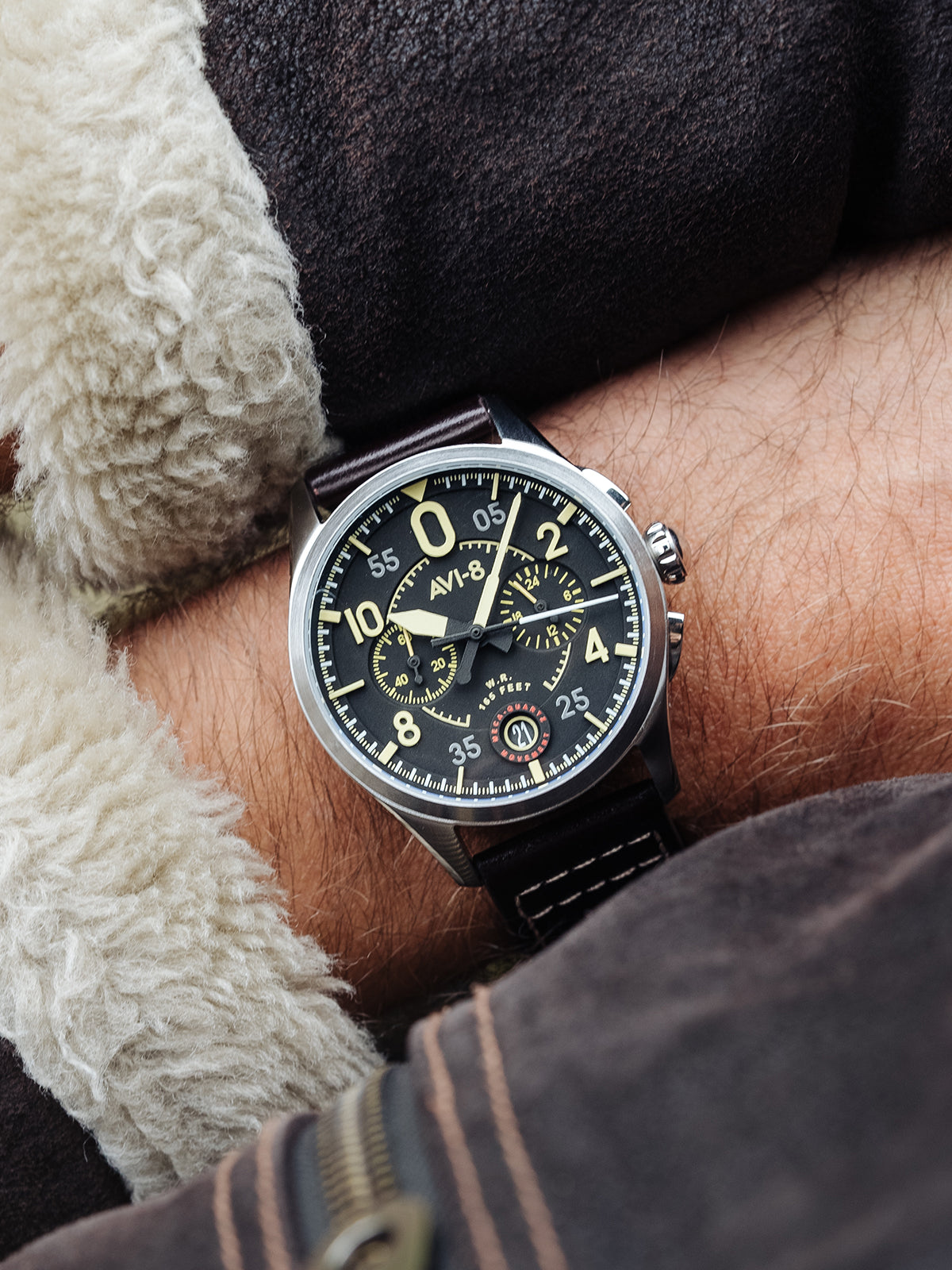 Spitfire Lock Chronograph Watch Black / Brown / Leather | Black
