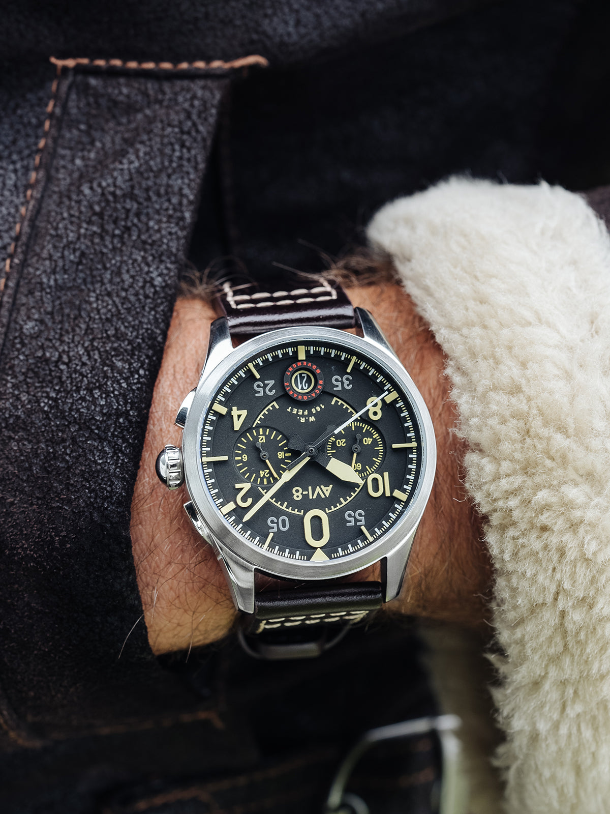 Spitfire Lock Chronograph Watch Black / Brown / Leather | Black