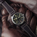Spitfire Lock Chronograph Watch Black / Brown /  Leather | Black Dial