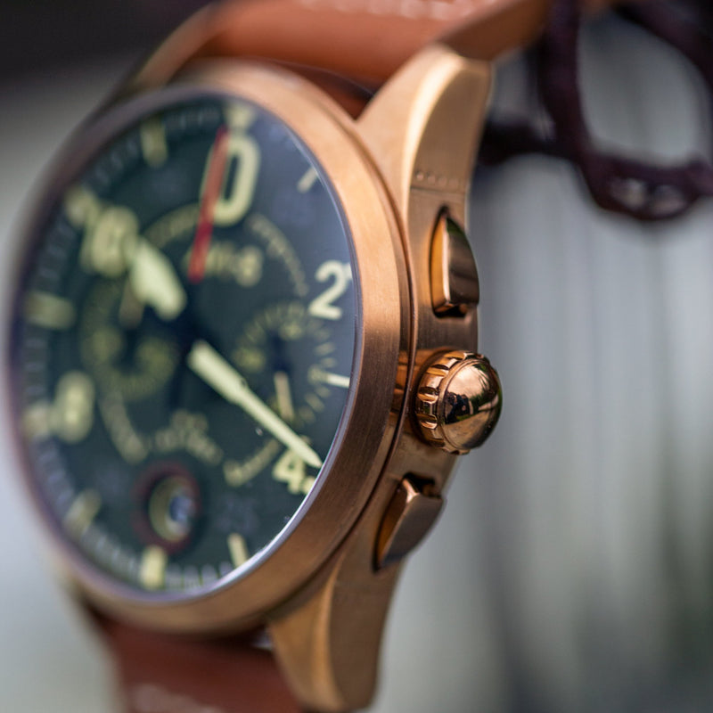 Spitfire Lock Chronograph Watch Green / Leather | Green Dial