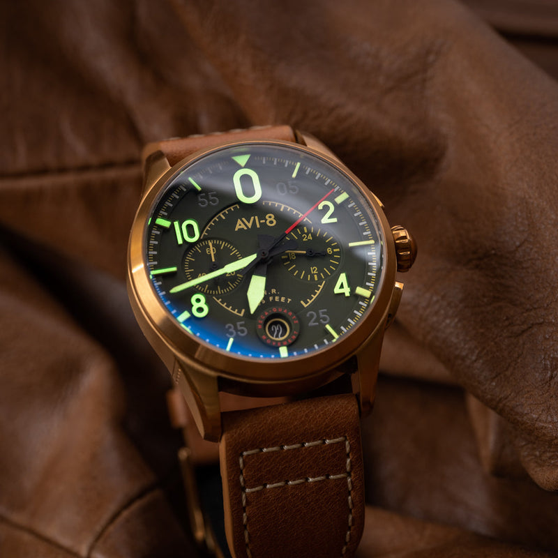 Spitfire Lock Chronograph Watch Green / Leather | Green Dial