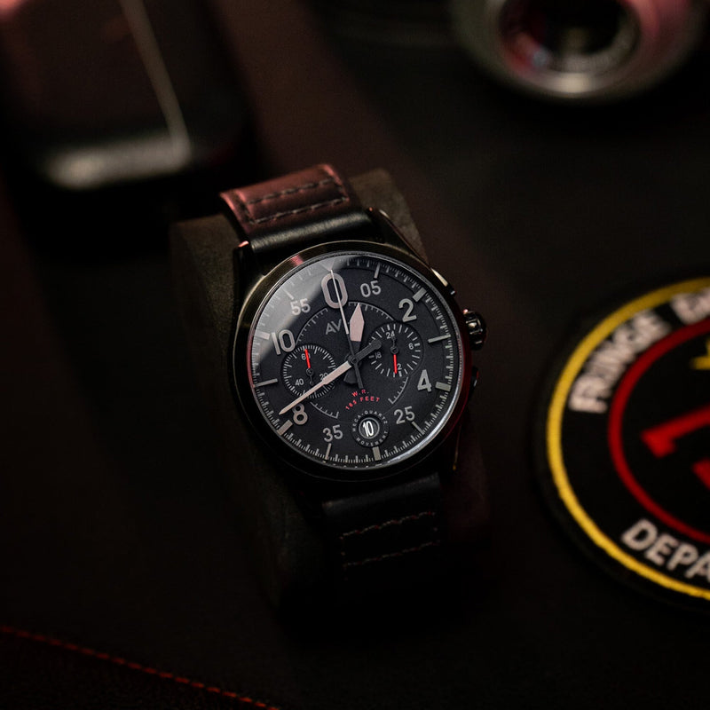 Spitfire Chronograph Black / Black  / Leather | Black Dial