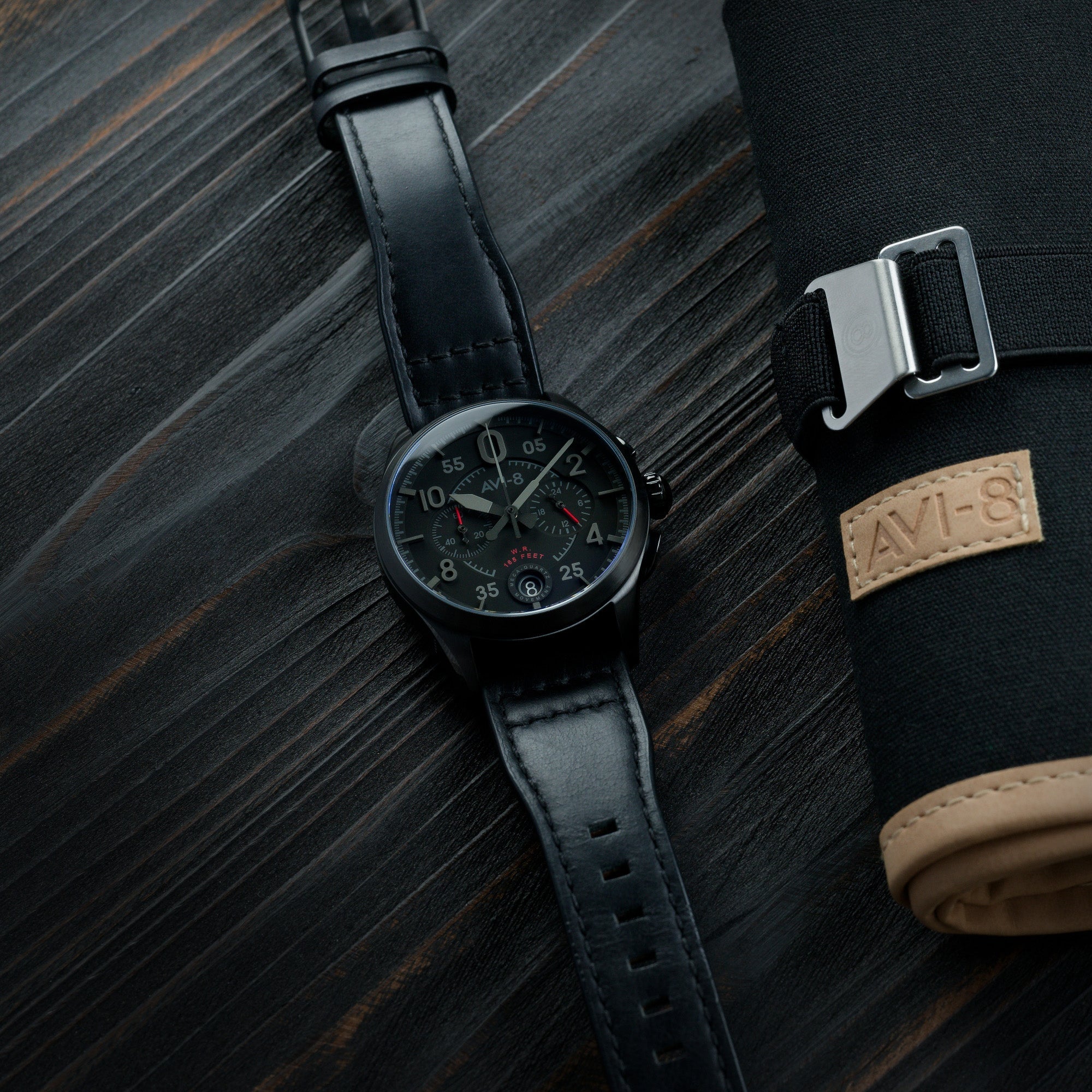 Spitfire Lock Chronograph Watch Black / Leather | Black Dial