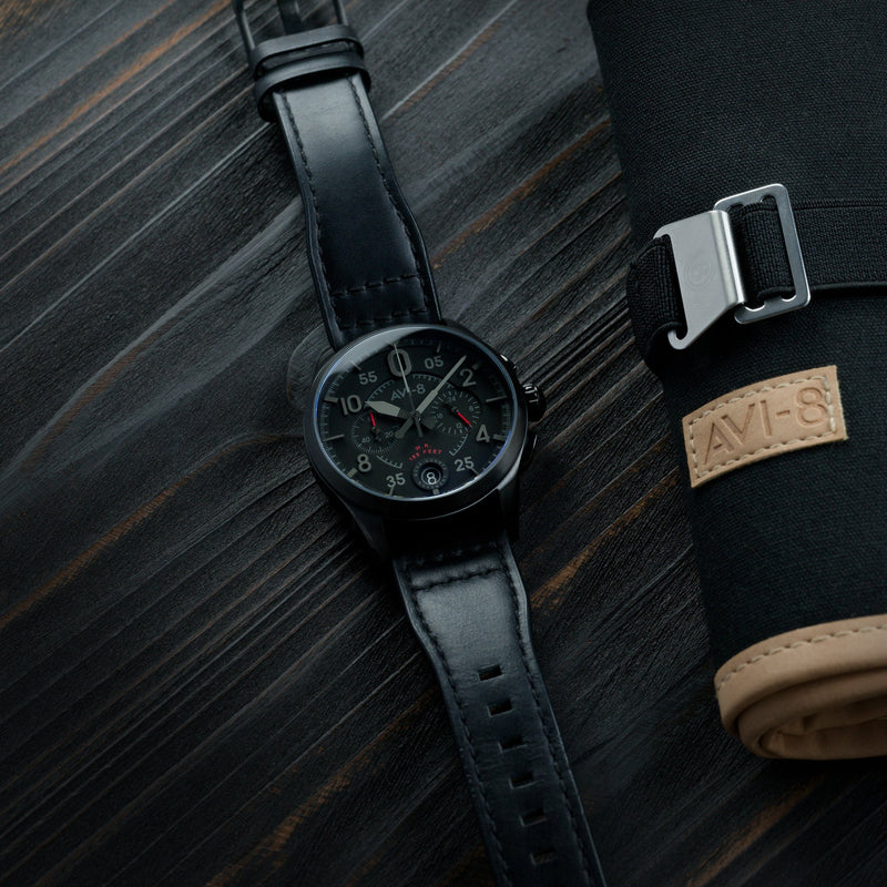 Spitfire Lock Chronograph Watch Black / Leather | Black Dial