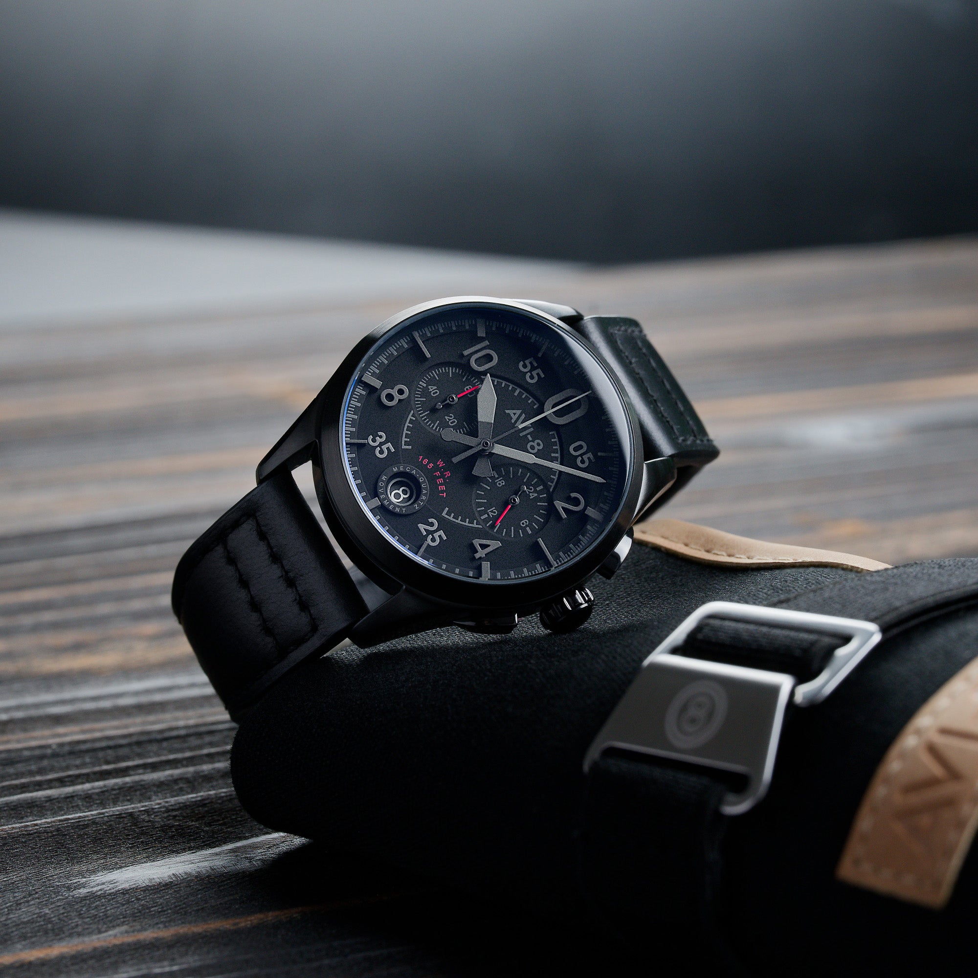 AVI-8 Spitfire Chronograph Black / Black / Leather | Black | AV