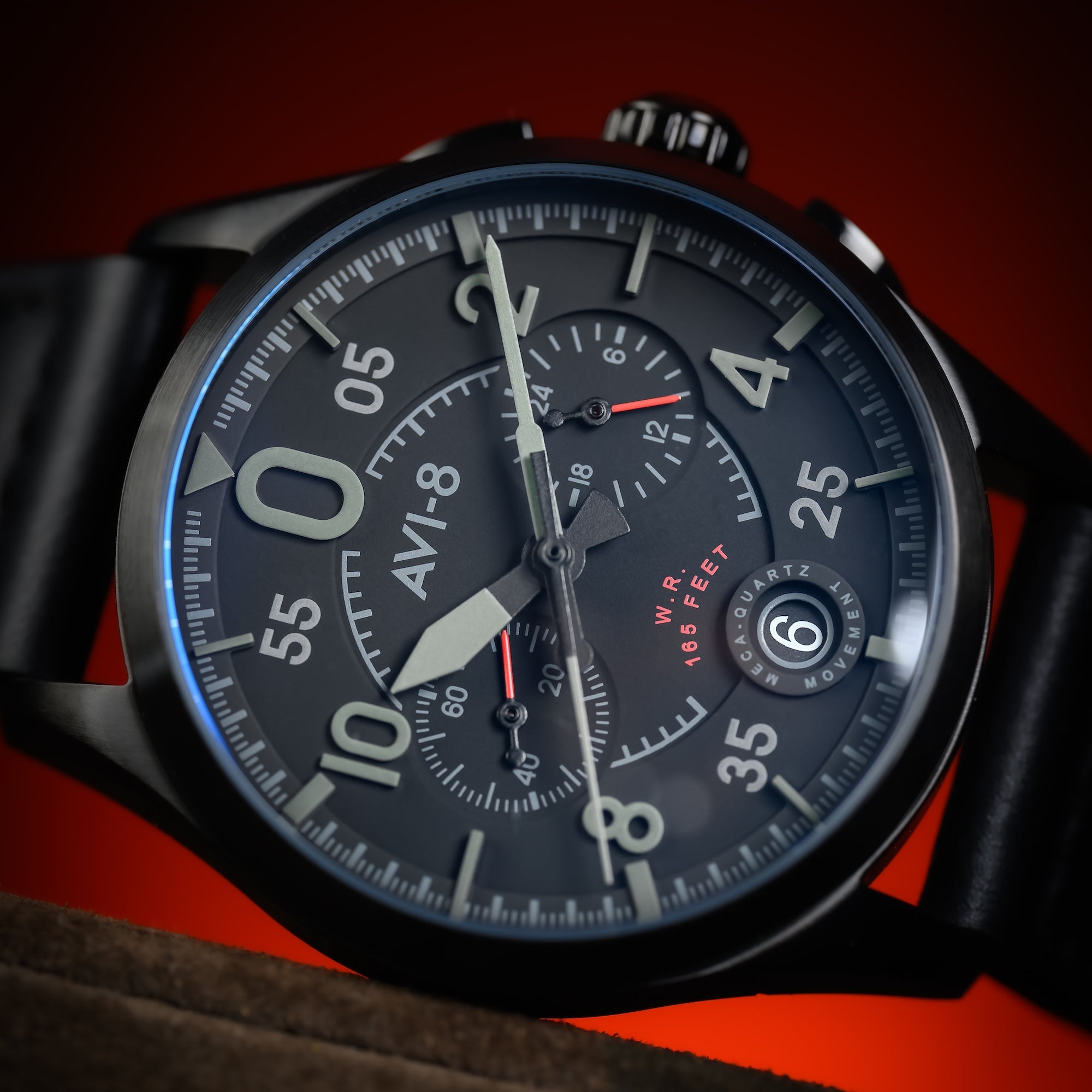 AVI-8 Spitfire Chronograph Black / Black / Leather | Black | AV
