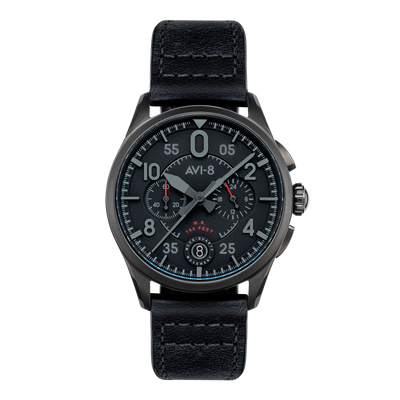Spitfire Lock Chronograph Watch Black / Leather | Black Dial