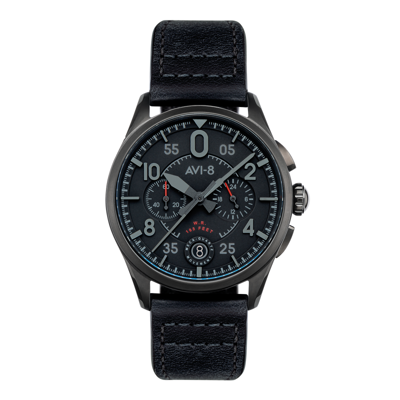 Spitfire Lock Chronograph Watch Black / Leather | Black Dial