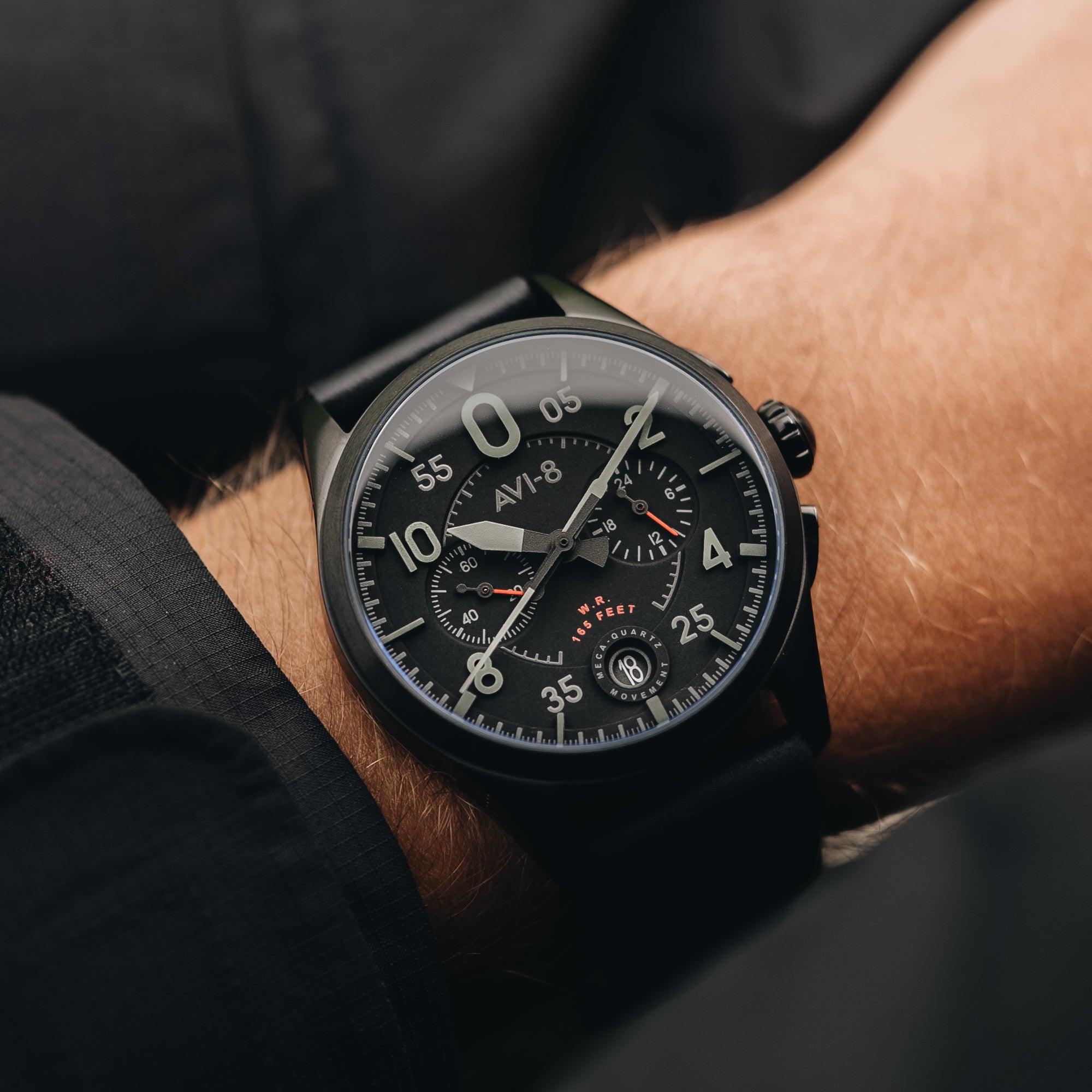 AVI-8 Spitfire Chronograph Black / Black / Leather | Black | AV