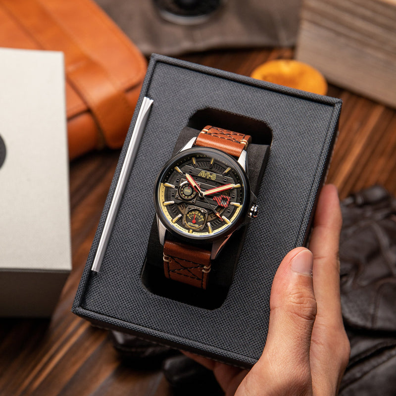 Hawker Harrier Farley Multifunction Black & Brown / Leather | Black Dial