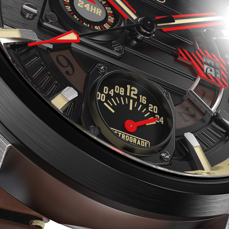 Hawker Harrier Farley Multifunction Black & Brown / Leather | Black Dial