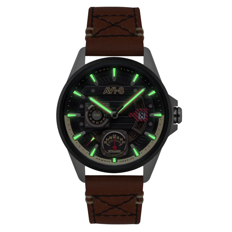 Hawker Harrier Farley Multifunction Black & Brown / Leather | Black Dial