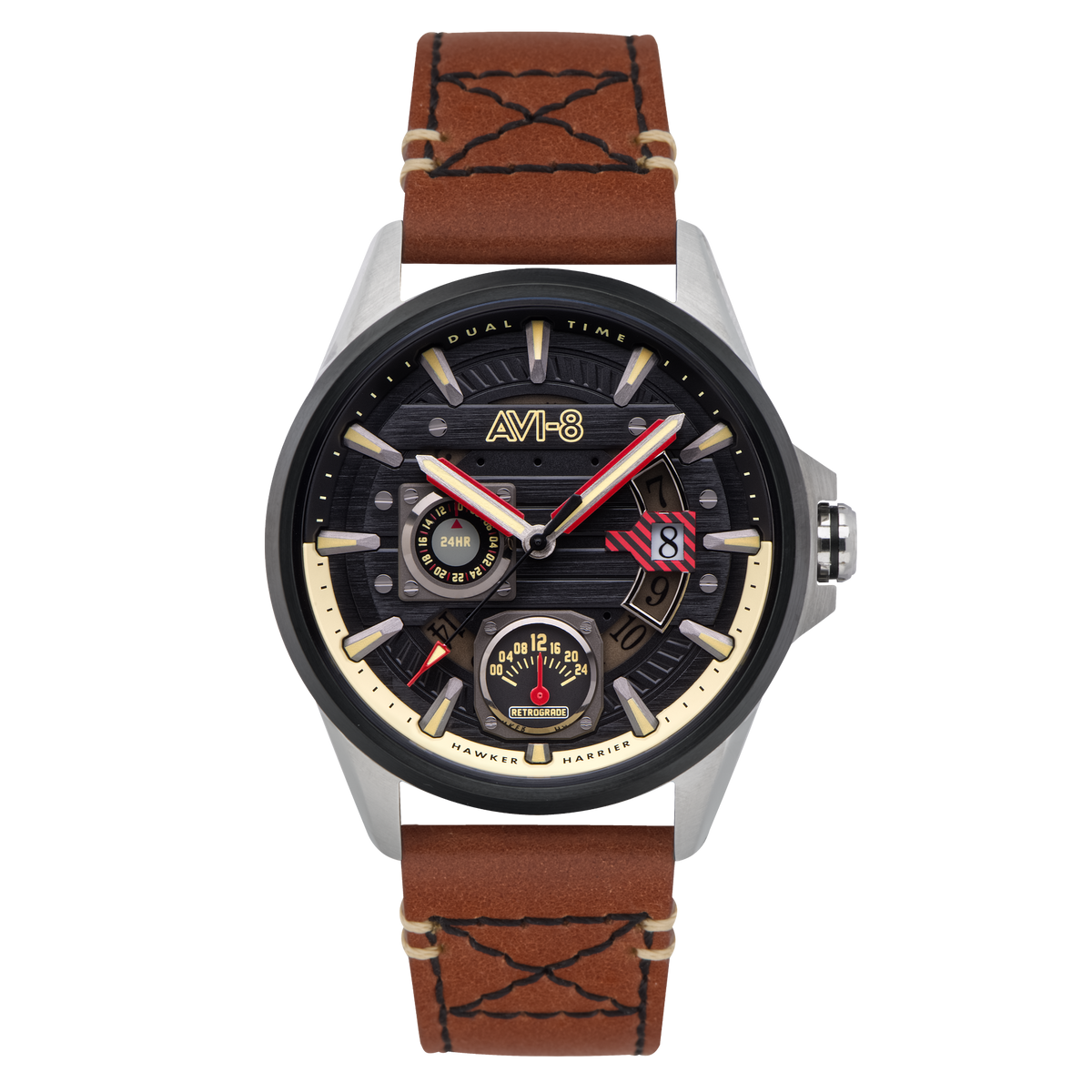 Hawker Harrier Farley Multifunction Black & Brown / Leather | Black Dial