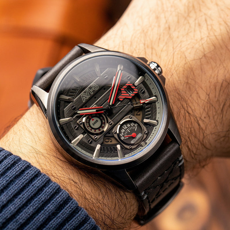 Hawker Harrier Farley Multifunction Quartz Black / Leather | Black Dial