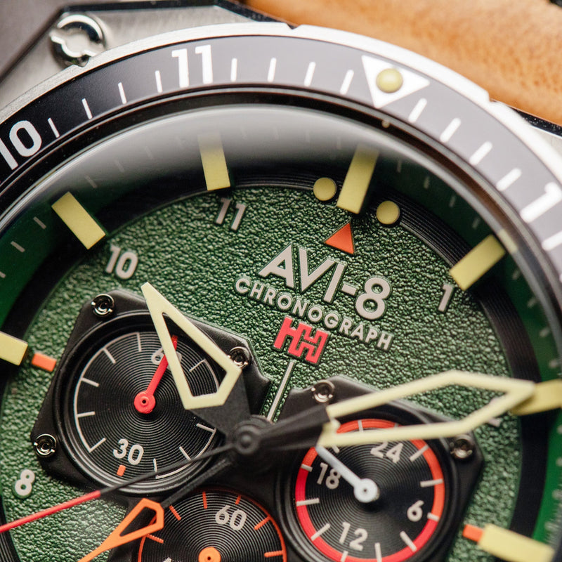 Hawker Hunter Atlas Dual Time Chronograph Green / Leather | Green Dial