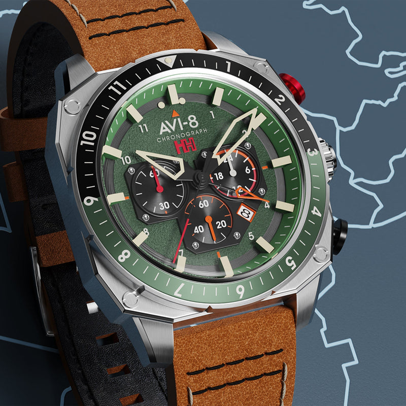 Hawker Hunter Atlas Dual Time Chronograph Green / Leather | Green Dial