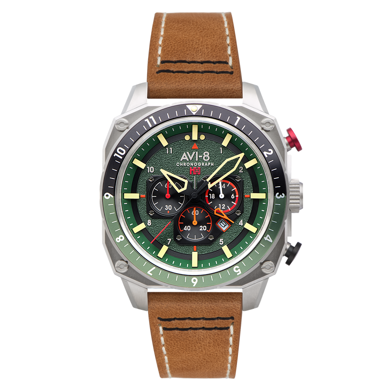 Hawker Hunter Atlas Dual Time Chronograph Green / Leather | Green Dial