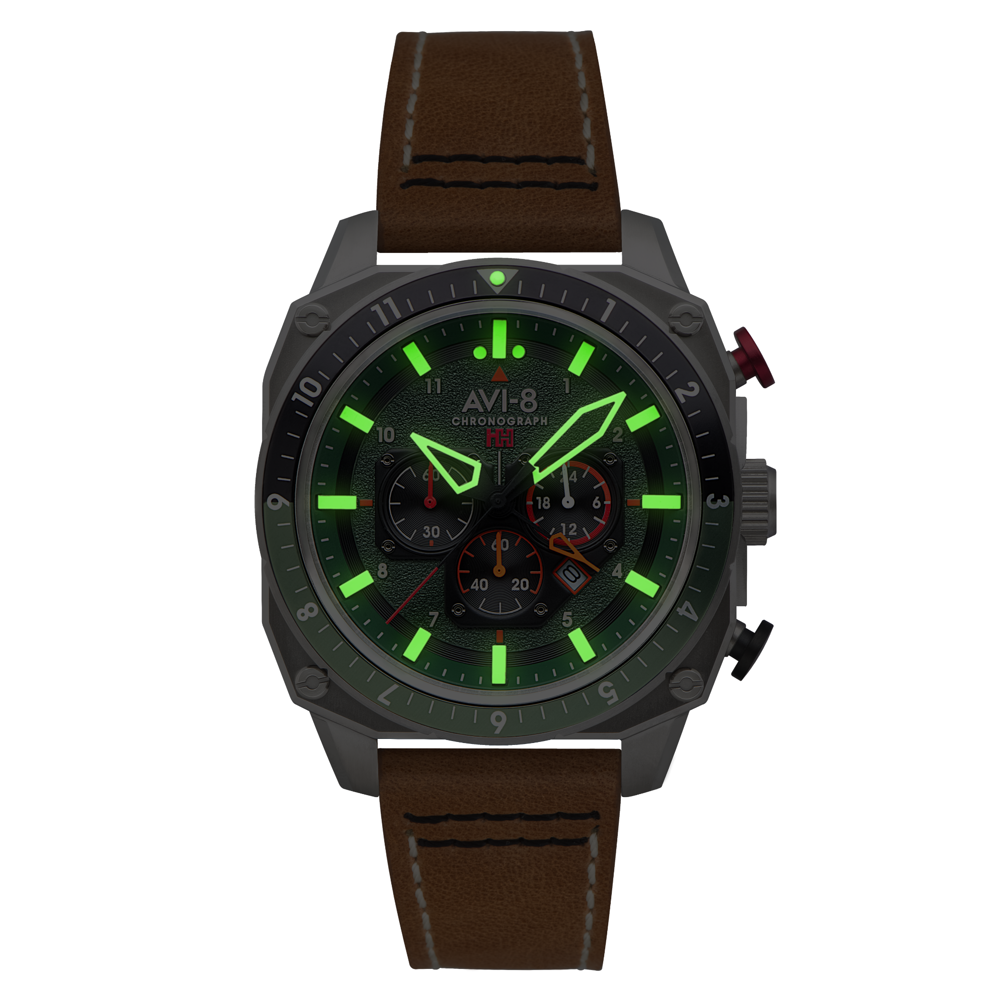 Hawker Hunter Atlas Dual Time Chronograph Green / Leather | Green Dial