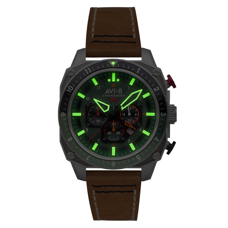 Hawker Hunter Atlas Dual Time Chronograph Green / Leather | Green Dial