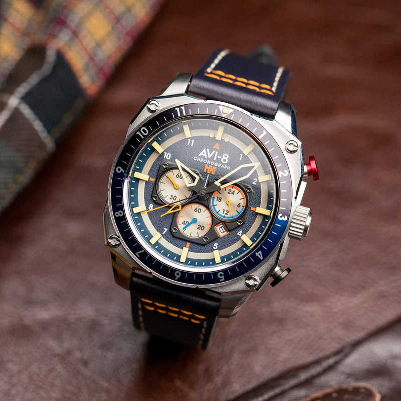 Hawker Hunter Atlas Dual Time Chronograph Blue / Leather | Blue Dial