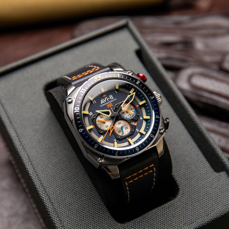 Hawker Hunter Atlas Dual Time Chronograph Blue / Leather | Blue Dial