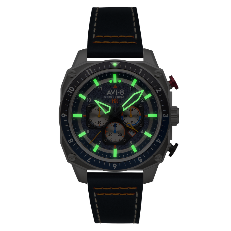 Hawker Hunter Atlas Dual Time Chronograph Blue / Leather | Blue Dial