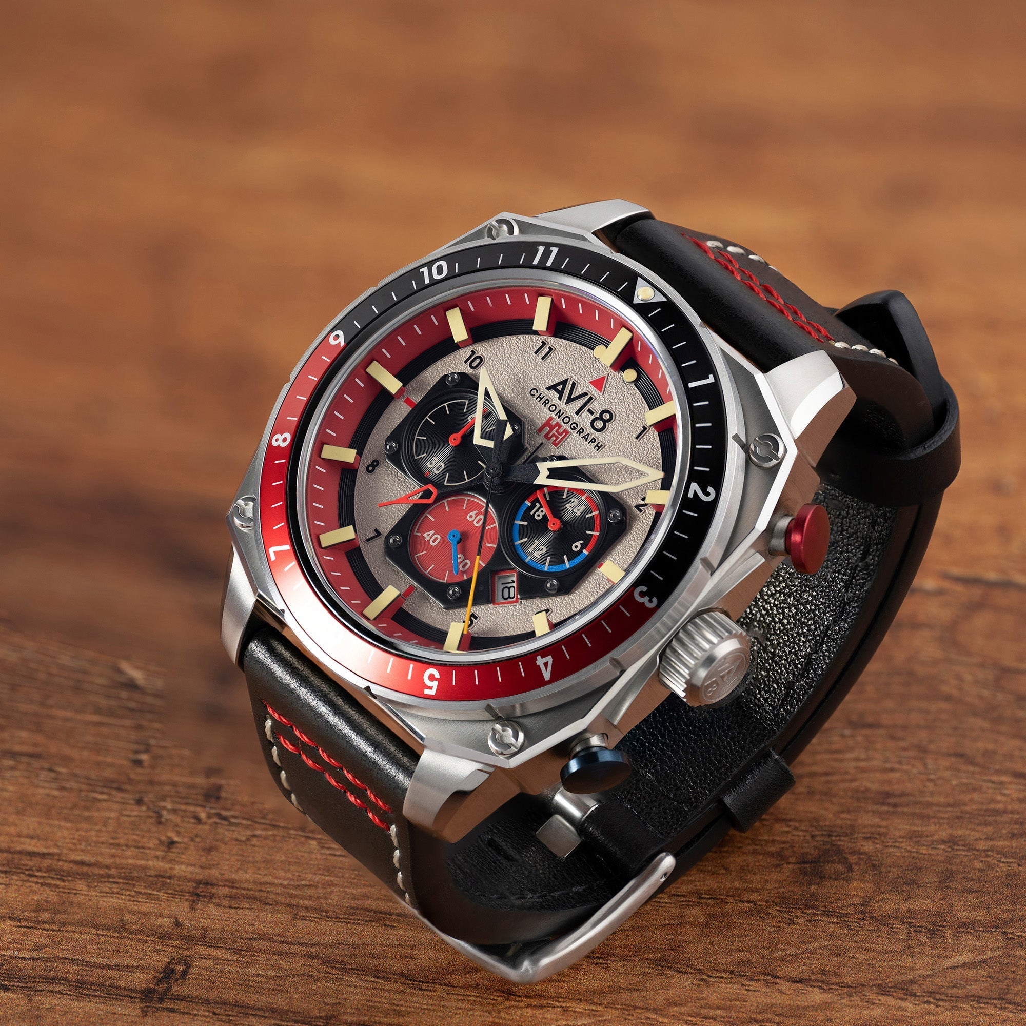 Hawker Hunter Atlas Dual Time Chronograph Gray / Leather | Gray Dial