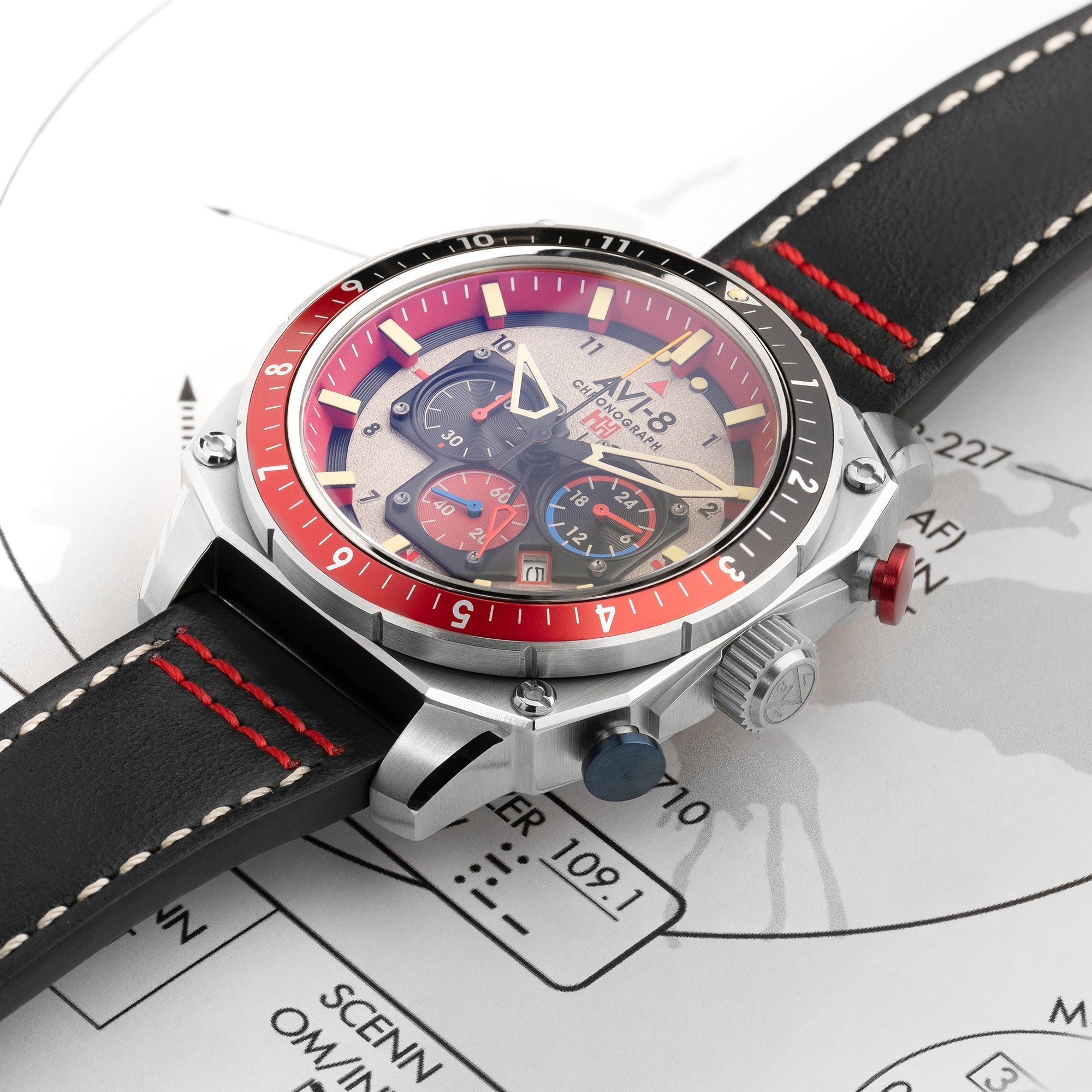 Hawker Hunter Atlas Dual Time Chronograph Gray / Leather | Gray Dial