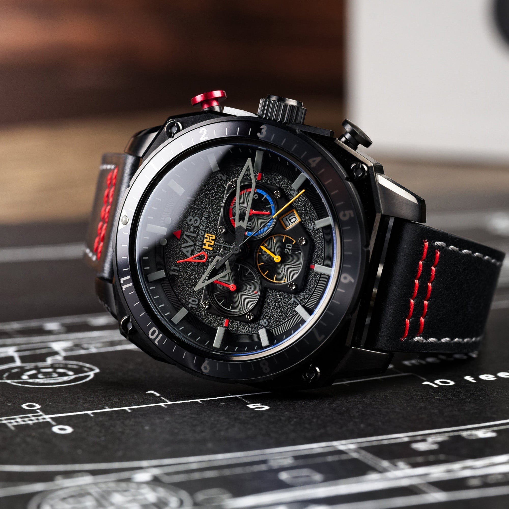 Hawker Hunter Atlas Dual Time Chronograph Black / Leather | Black Dial