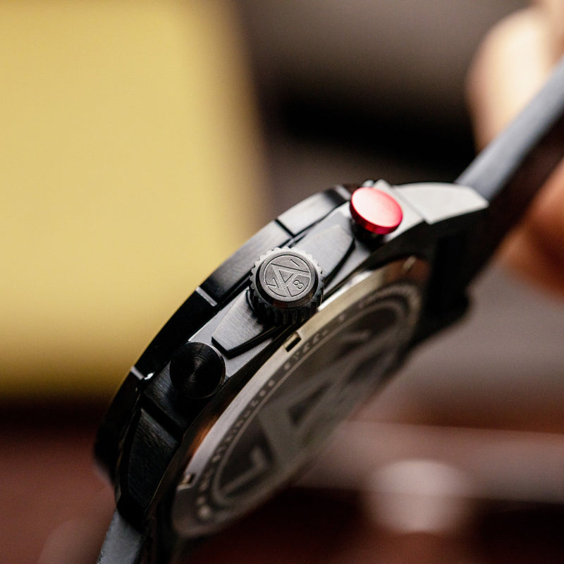 Hawker Hunter Atlas Dual Time Chronograph Black / Leather | Black Dial