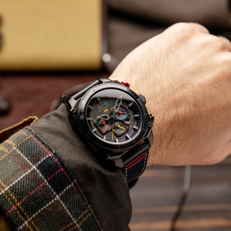 Hawker Hunter Atlas Dual Time Chronograph Black / Leather | Black Dial