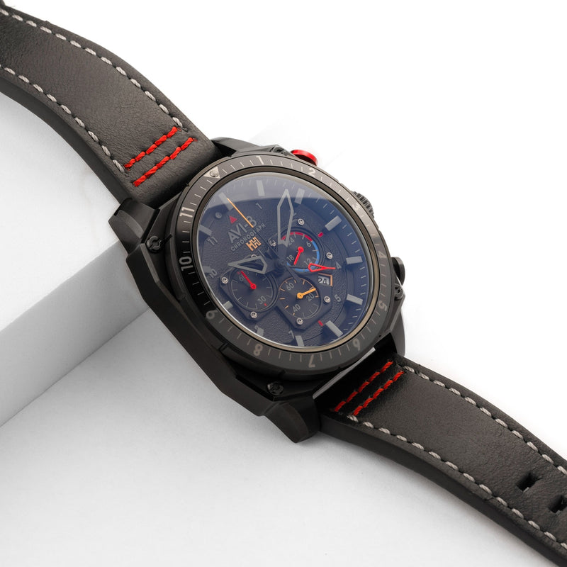 Hawker Hunter Atlas Dual Time Chronograph Black / Leather | Black Dial