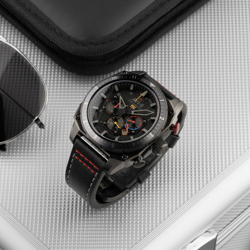 Hawker Hunter Atlas Dual Time Chronograph Black / Leather | Black Dial