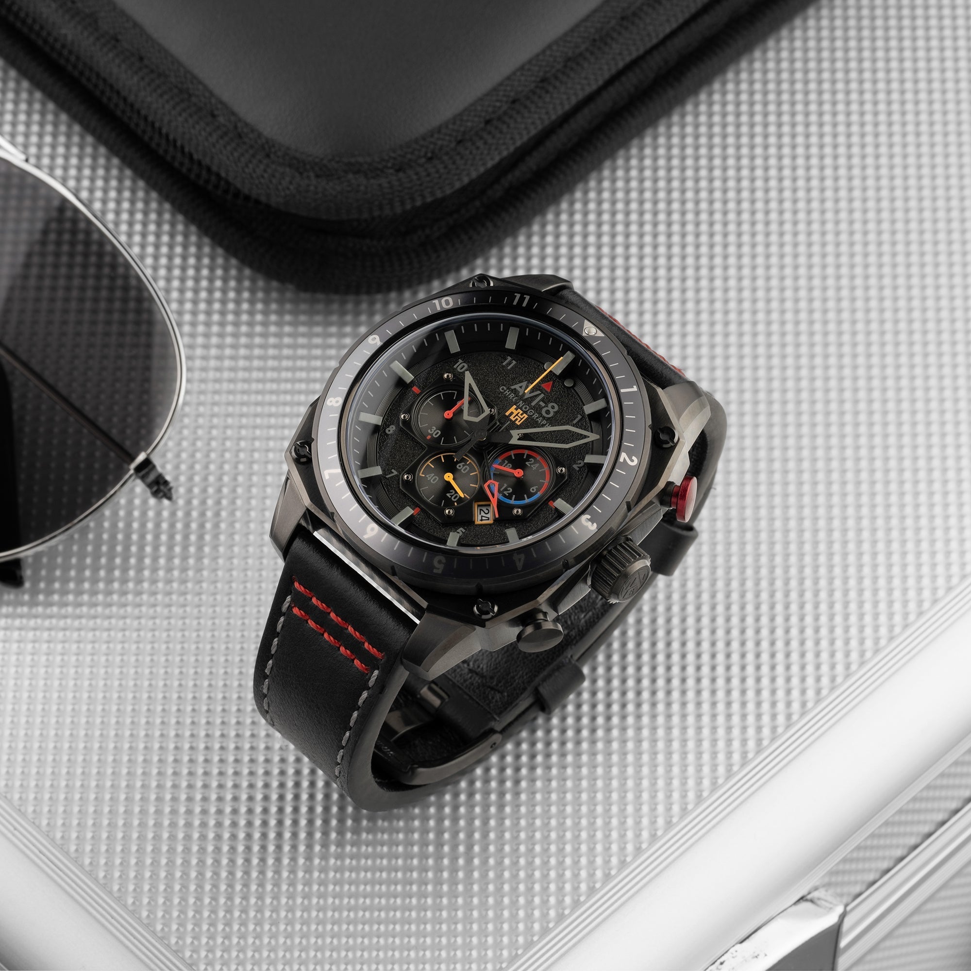 Hawker Hunter Atlas Dual Time Chronograph Black / Leather | Black Dial